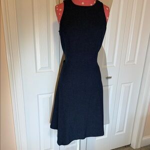 Ann Taylor Black Sleeveless Asymmetrical  Midi Fit-and-Flare Dress